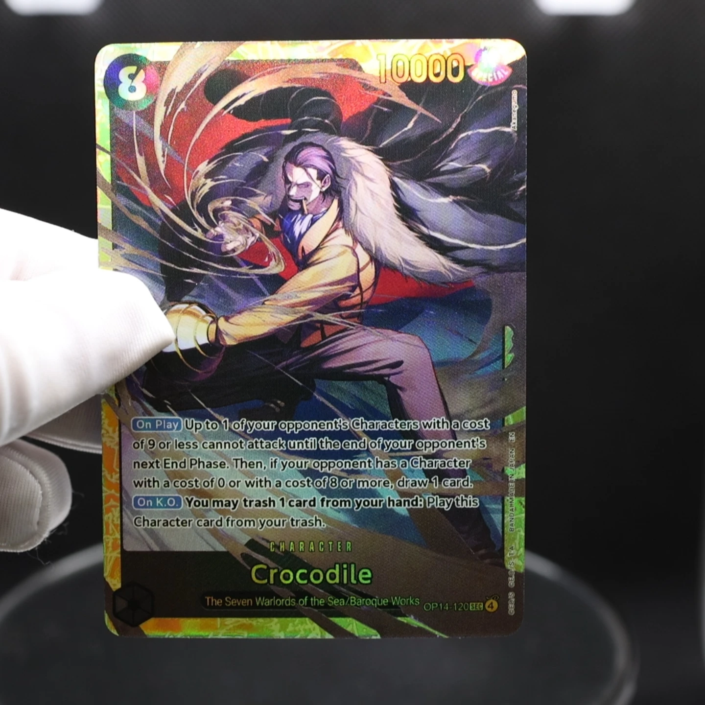 

Набор из 4 карт OPCG English OP14-120 Crocodile Secret SEC, 8-й уровень, с текстурой крокодиловой кожи, коллекционные аниме-карты, игровые игрушки