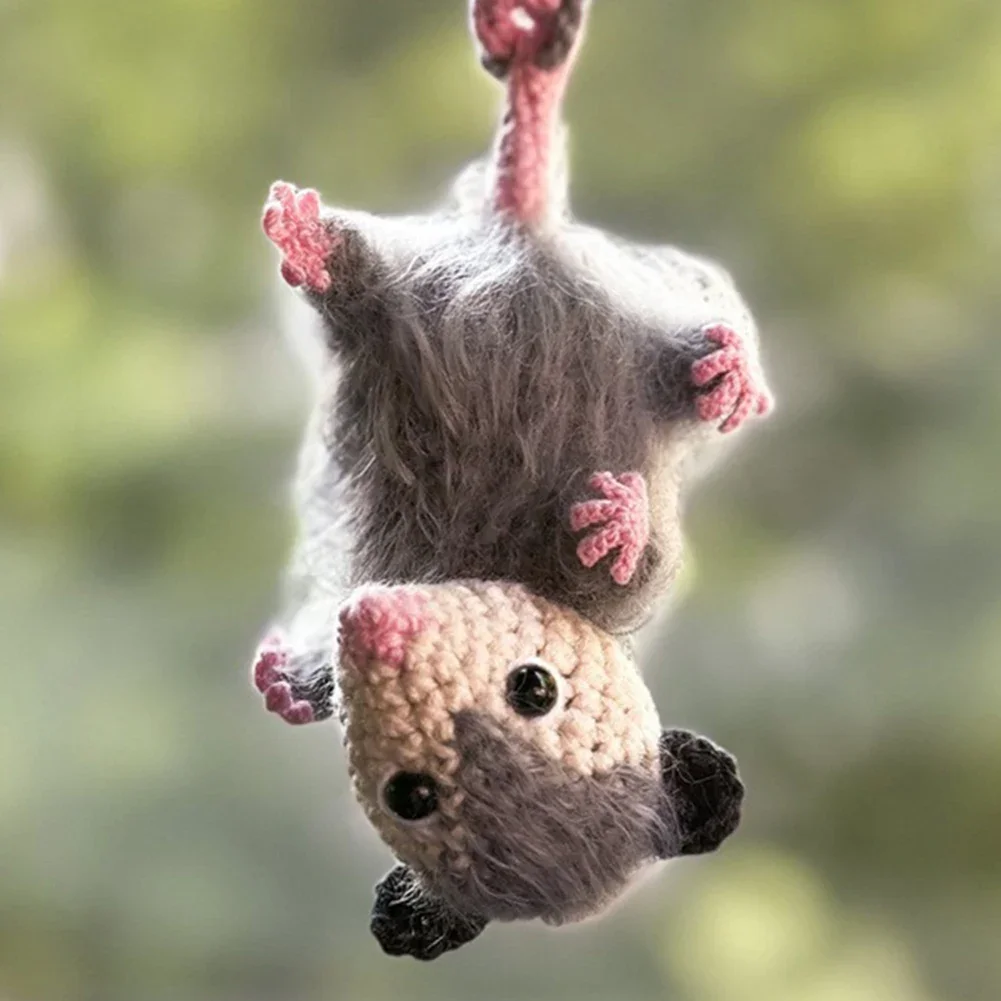 Handmade Knitted Car Charm Cute Decor For Rearview Mirror Car Pet Possum Stuffed For Birthday Party Children Christmas Gifts