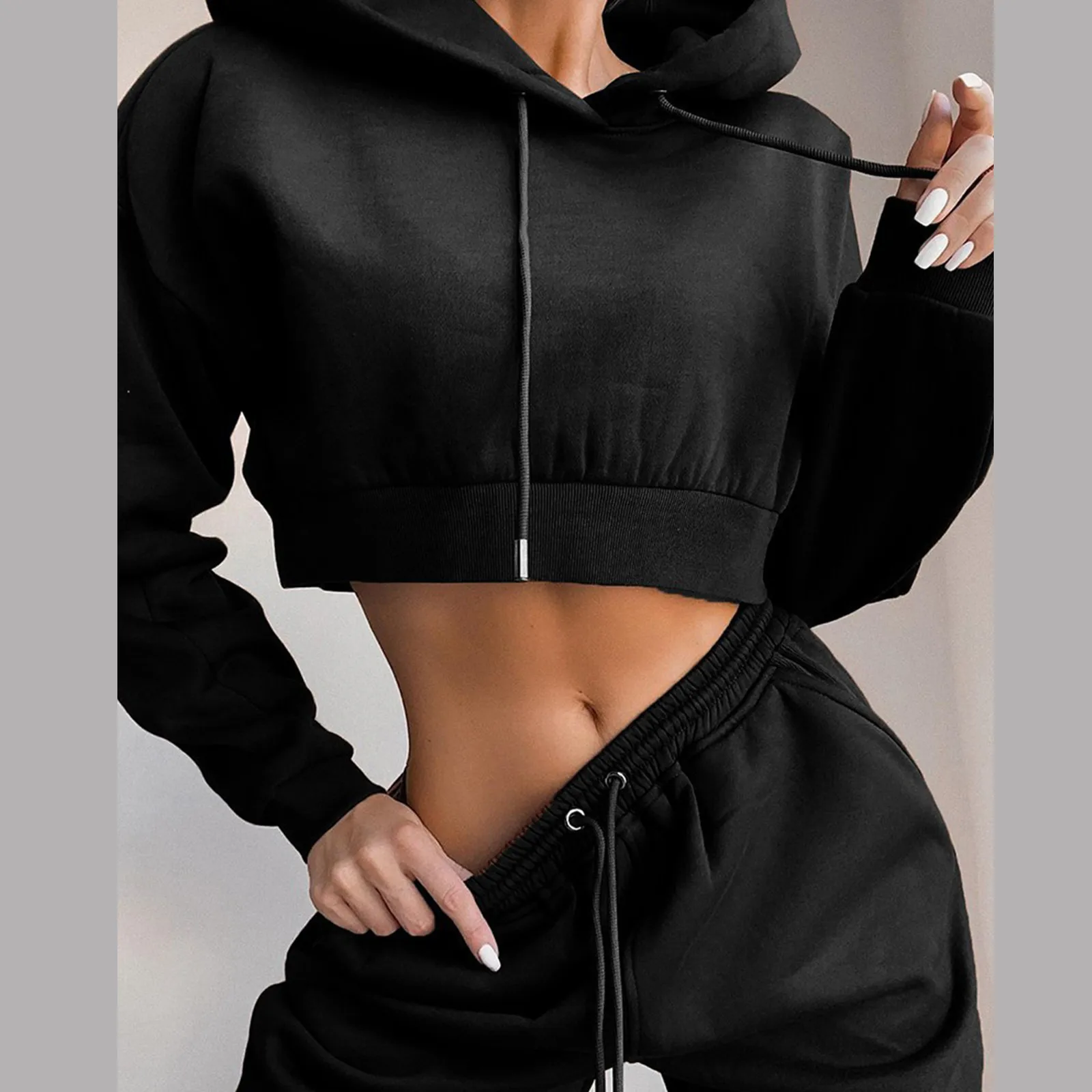 Women Autumn Hooded Tracksuit Drawstring Sports 2pc Set Jogging Pullover Sweatshirts Pants Suit Home Sweatpants Trousers Outfits