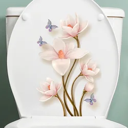 1PC Chinese Style Simple And Elegant Flower Butterfly Stickers For Bathroom,Bathroom, Waterproof ToiletLid, Toilet Sticker