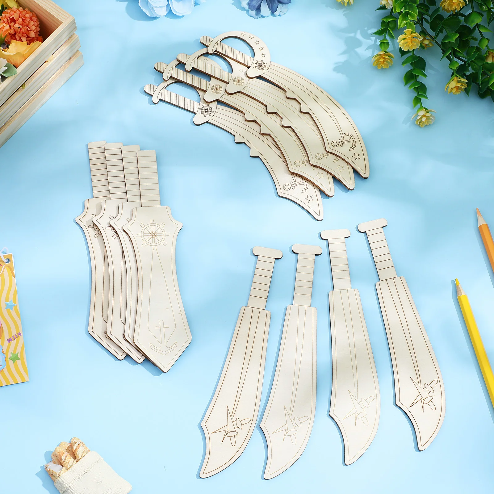 

12 pcs Pirate Sword Set Unfinished Wooden Swords For Kids Craft Projects Diy Halloween Party Favors Wood Crafts For Children