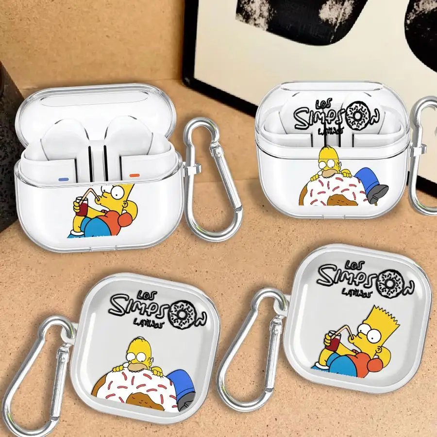 Cartoon The Simpsons Clear Earphone Cases Cover With Hook Case For Samsung Galaxy Buds Live 4Pro 3Pro 2Pro 2 4 Pro 3 FE