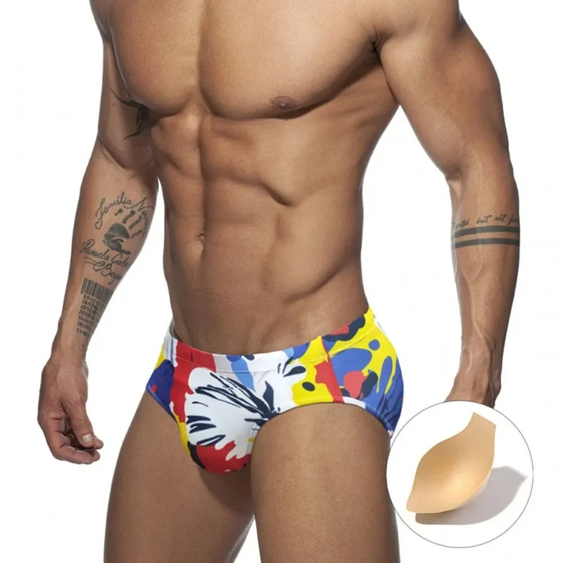 Men Swimwear Artistic Printing Swimming Trunks Briefs Bikini Board Surf Shorts Boxer Swimsuits Waterproof Beach Sports Underwear