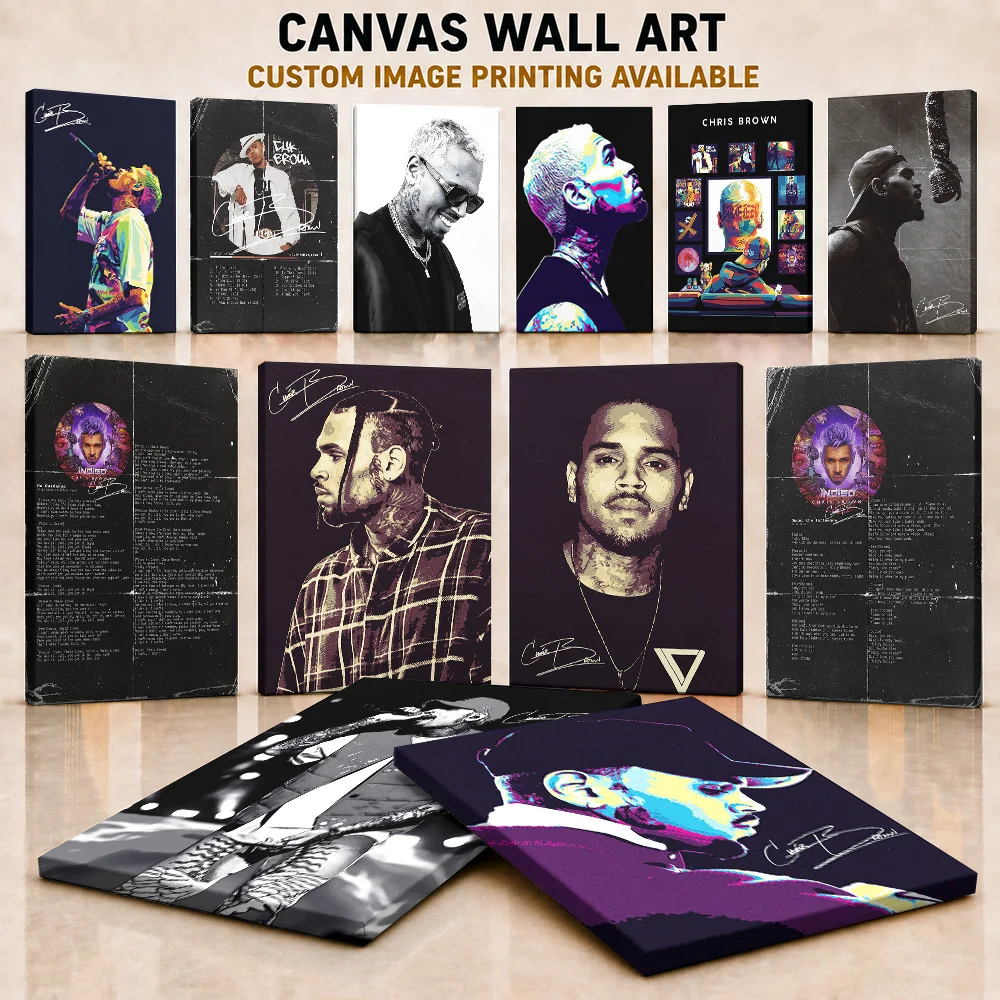 Chris Brown Framed Canvas Poster Personalized Photo Vibrant Pop Singer Style Wall Paintings Decoration For Bedroom Birthday Gift