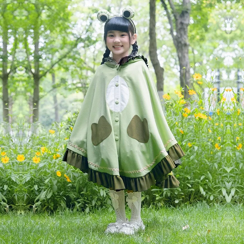 Kawaii Frog Plush Cloak Cartoon Cloak Pajamas Girl Sleepwear Cute Costume Spring Autumn Cloak Female Blanket Cape