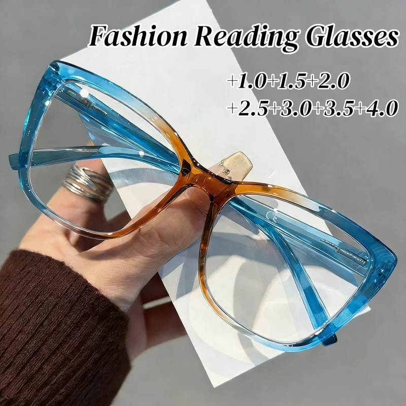 

2026 Gradient Color Reading Glasses for Women Trendy Stylish Men's Cat Eye Far Sight Eyeglasses Unisex Anti-blue Presbyopia