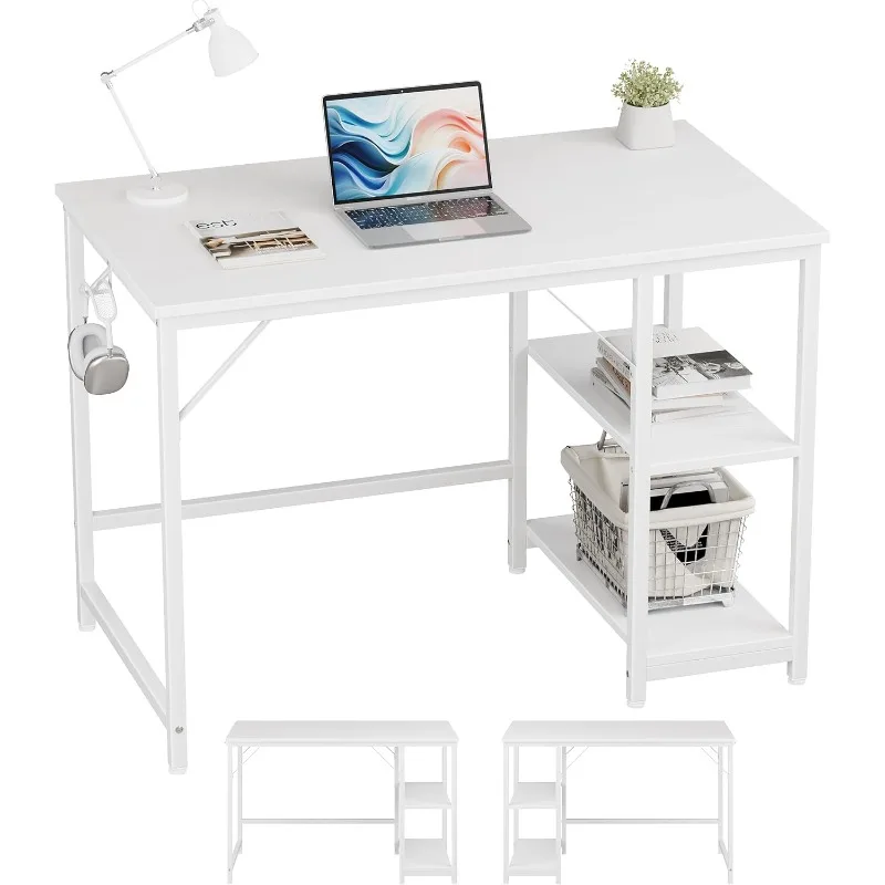 

Home Office Computer Desk with Wooden Storage Shelf,2-Tier Industrial Small Laptop Study Desk and Gaming Table