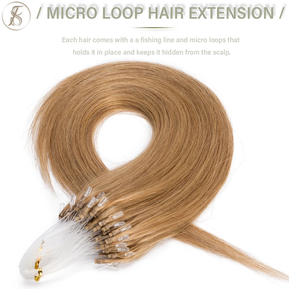 TESS Micro Loop Hair Extensions Human Hair Micro Link 0.5g/strand Micro Ring 18inch 100pcs Keratin Capsule Straight Natural Hair
