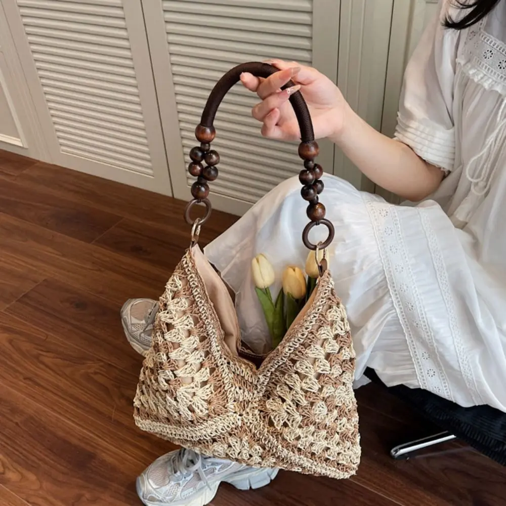 

Полая соломенная тканая сумка-тоут, большая вместительная богемная пляжная сумка, пляжная сумка, сумка-ведро, полая сумка на плечо для покупок