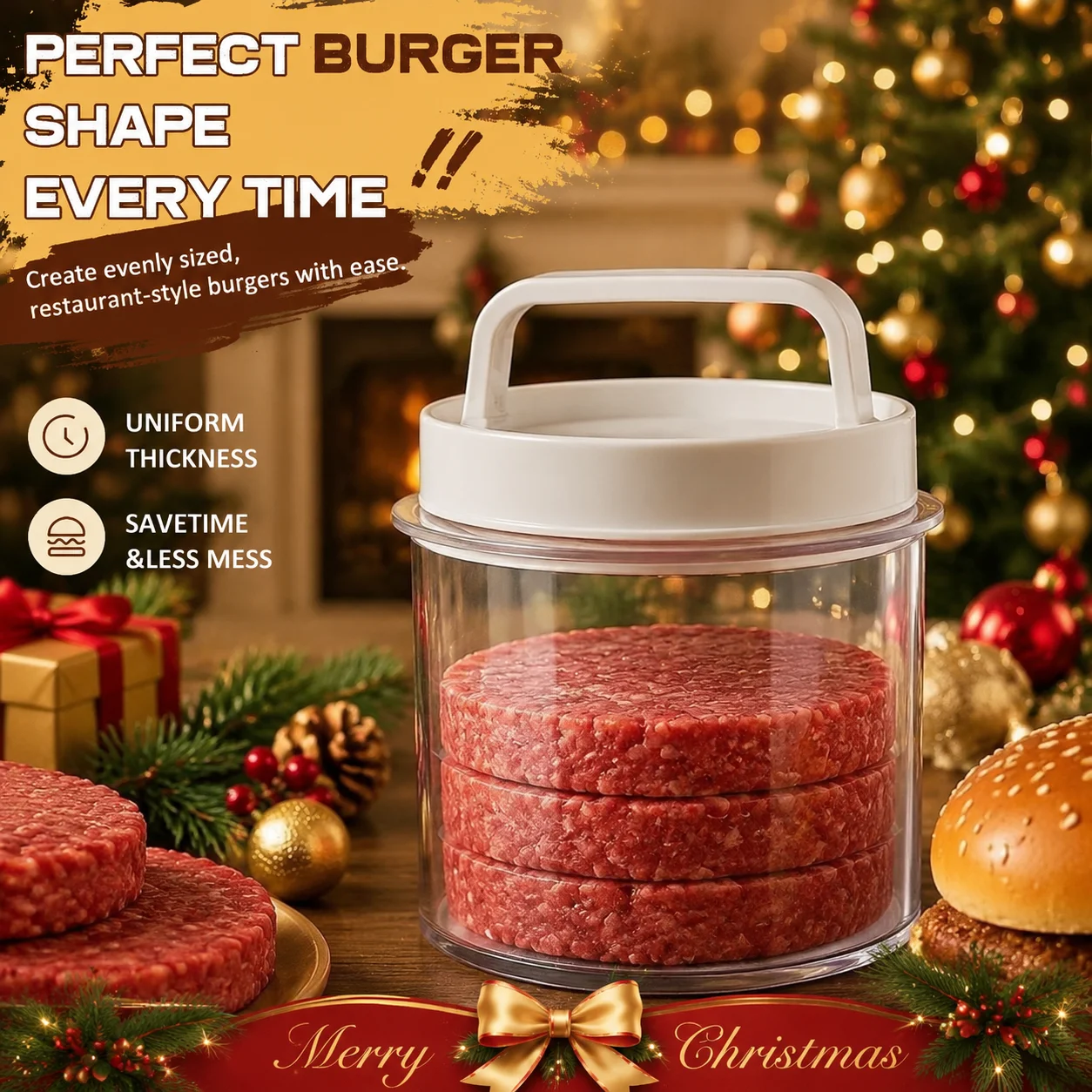 Multi-Layer Burger Patty Maker with Storage Container, Non-Stick Beef Press Mold, Freezable Hamburger Patty Box for BBQ Camping