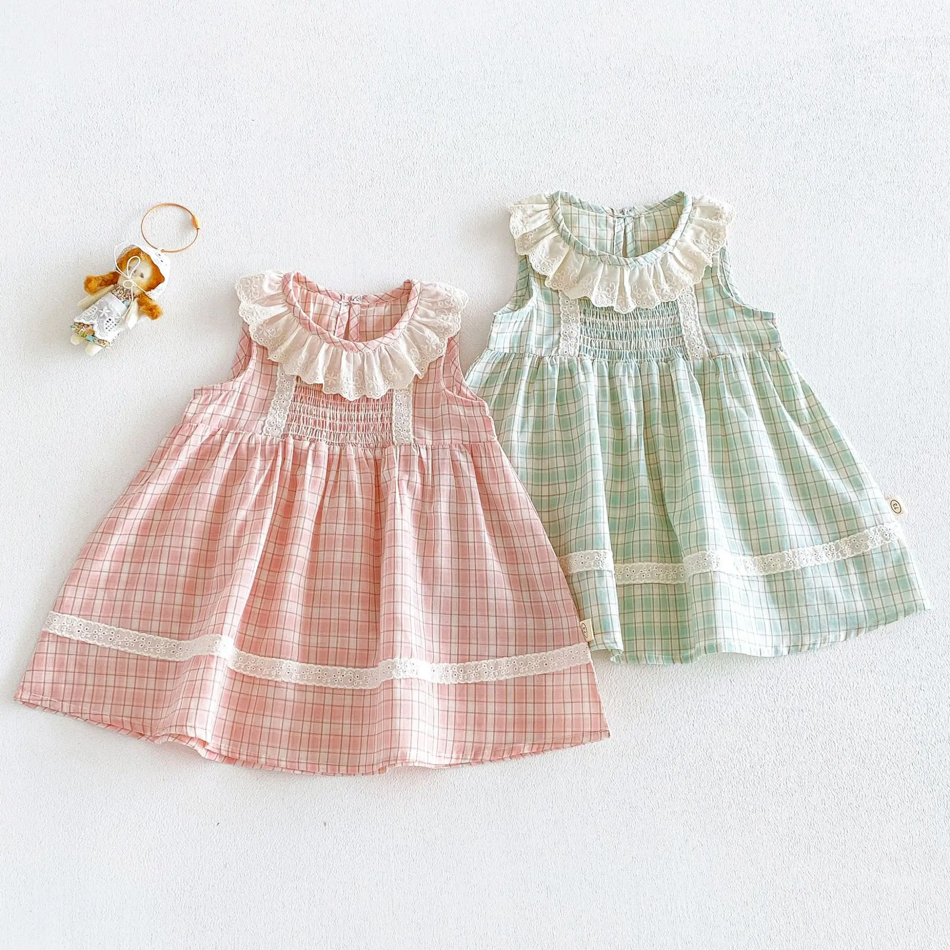 Girls' Lace Dress 2026 New Summer Baby Classic Checkered Vest Skirt Children's Korean Version Lace Dress