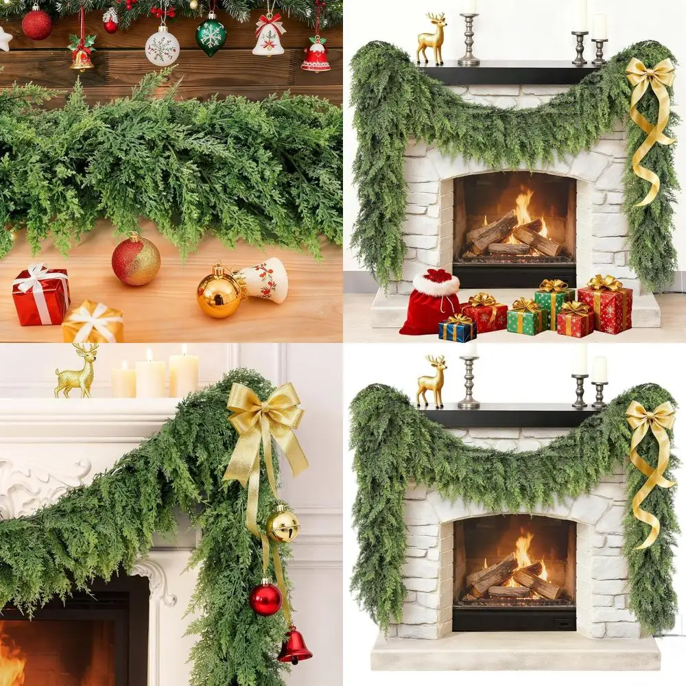 

9 ft Realistic Faux Cedar Garland for Holiday Decor: Soft, Lush, Indoor/Outdoor Use