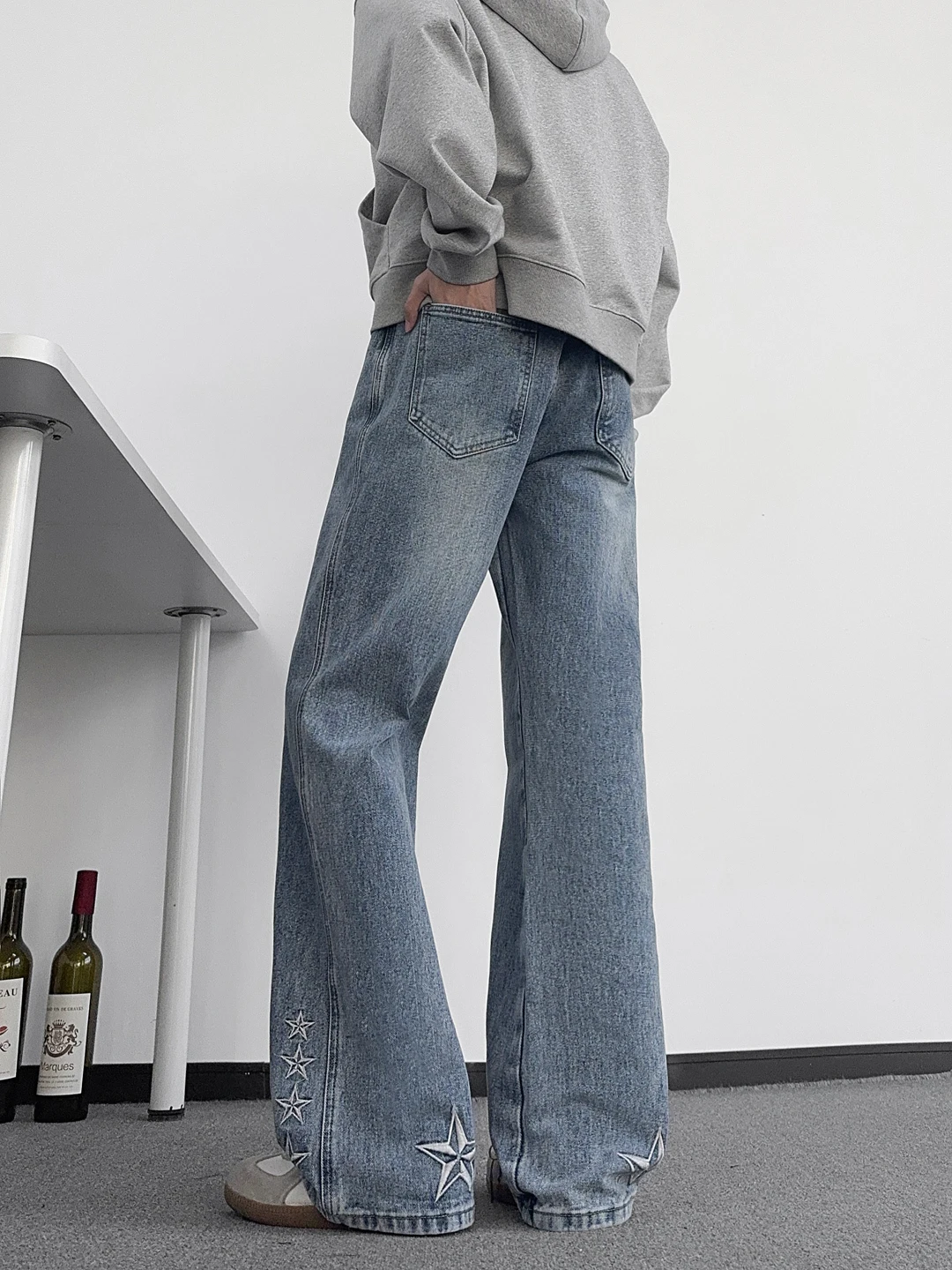 

American Sle Embroidered Waed Men's Spring Autumn Casual Straight Leg Jeans Trendy Loose Wide Leg Long Pants