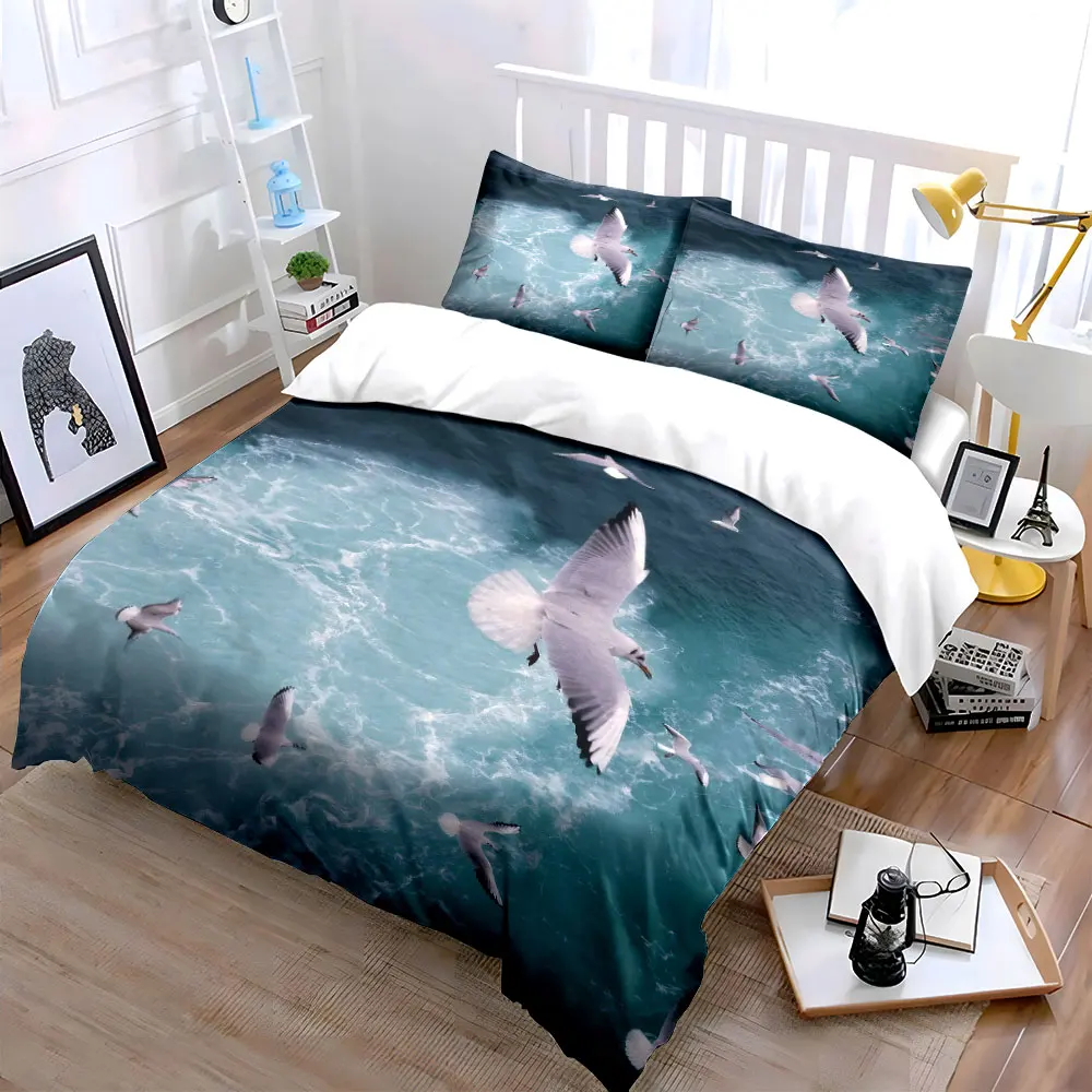 Seaside Bird Ocean Decor Set Soft Skin-Friendly Bedding Set Includes 1 Duvet Cover And 2 Pillowcase, Gift