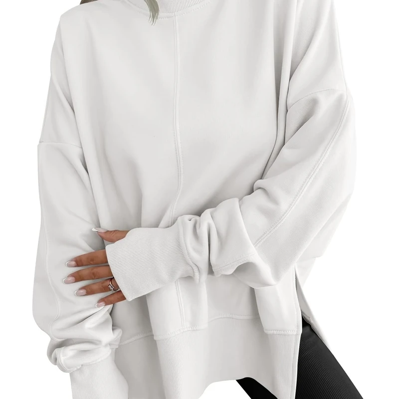 Pullover-Sweatshirt, lockerer Rundhalsausschnitt, einfarbig, langärmelig, sportliches, übergroßes Oberteil für Damen, lässig, Straße, Ausflug, gemütliches Alltagsgeschenk