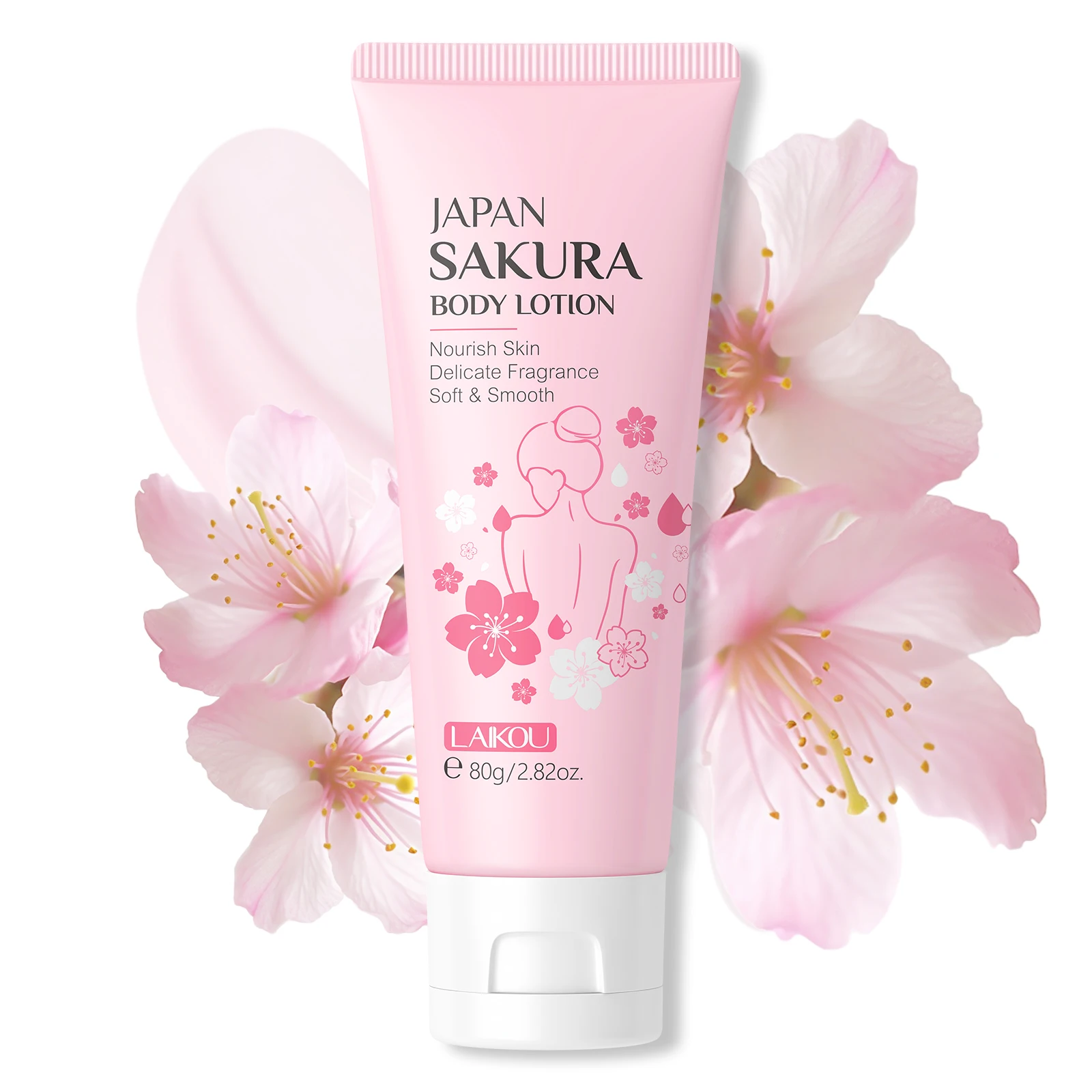 Loción Corporal LAIKOU Japan Sakura 80g, Crema Corporal Hidratante y Suavizante con Manteca de Karité y Niacinamida