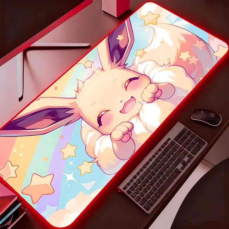

Коврик для мыши RGB с подсветкой, игровой, с изображением Покемона Пикачу, большой, для ПК, настольный коврик для клавиатуры, аниме-аксессуары для геймеров, светодиодный коврик для мыши