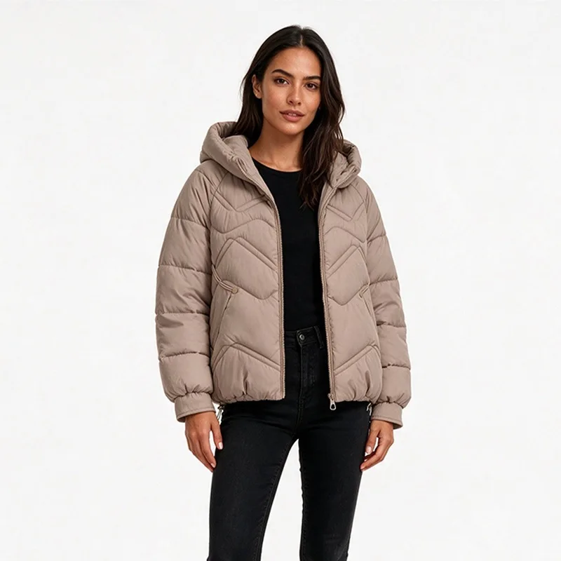 Women Parkas Hooded Zipper Splice Thick Parka Long Sleeve Short Coat Solid Pockets Outwear Warm Elegant Lady Winter 2026
