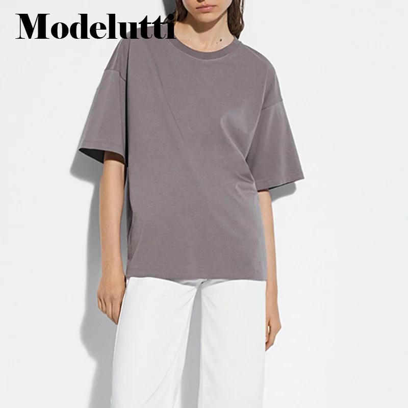 Spring 2023 New Summer Fashion Short Sleeve Back Slogan Design T-Shirt Loose Solid Color Simple Casual Tops Female