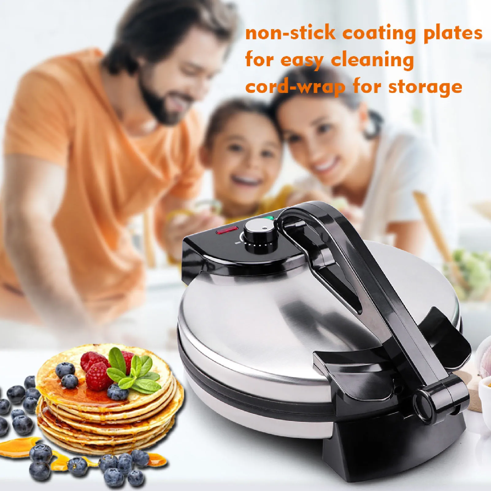 

Electric Tortilla Press Double Sided Heating Anti Scald Handle ABS Aluminum Alloy 1800W High Efficiency Roti Maker for Chapati
