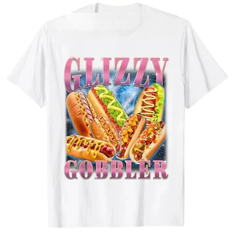 مضحك Glizzy Gobbler ميمي فرحان هوت دوج Glizzy عشاق تي شيرت عشاق الطعام الفكاهة Y2k قائلا المحملة الجدة هدية قصيرة الأكمام البلوزات