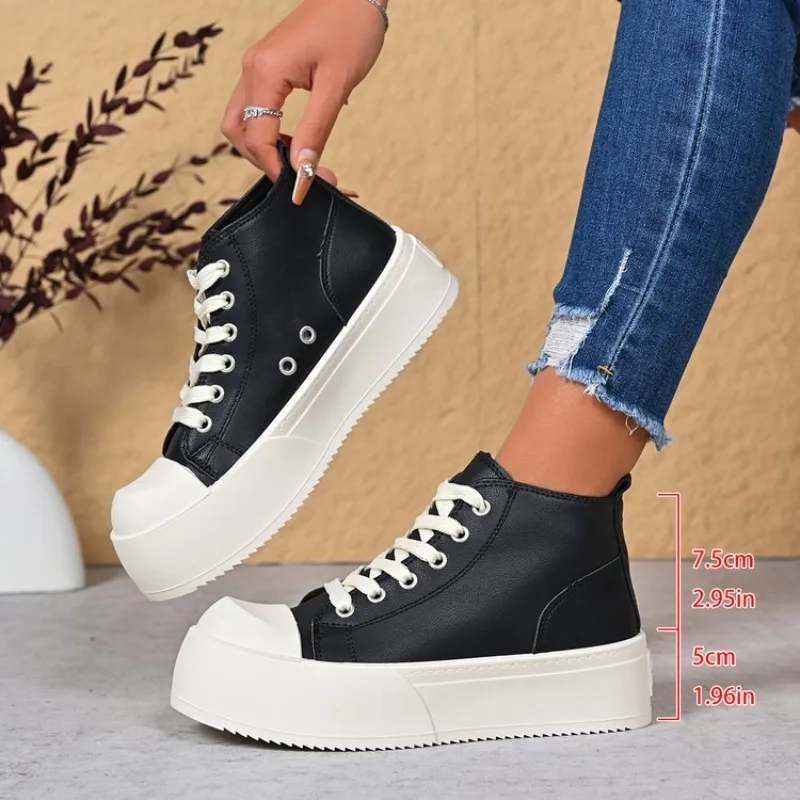 

2026 New Women Platform Ankle Sneakers Lace-Up Canvas Designer Shoes for Women Spring Autumn Trendy Platform Sneakers