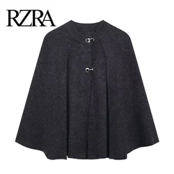 RZRA2024 winter new women's dark gray cape design knitted coat jacket temperament elegant fashion all-match