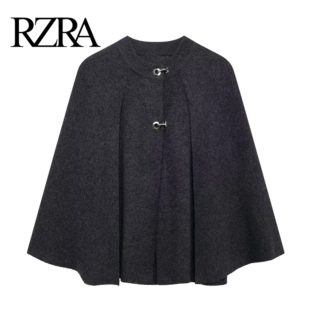 RZRA2024 winter new women's dark gray cape design knitted coat jacket temperament elegant fashion all-match