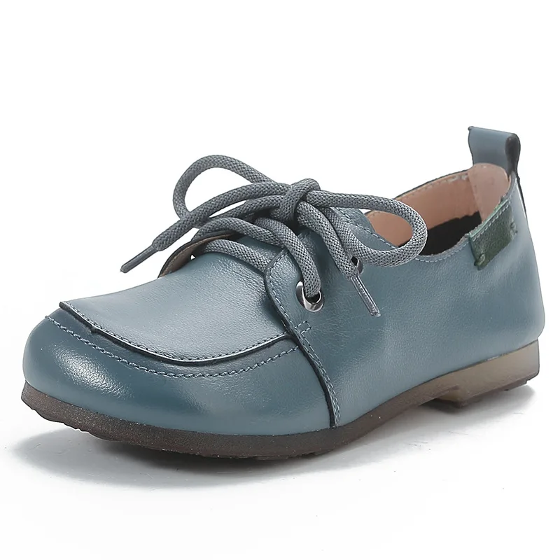 Handmade Vintage Plain Oxfords Shoes Women\'s Genuine Leather Flats Shoes Ladies Laced Up Moccasins Elderly Woman Driving Loafers