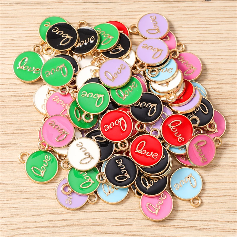 

10pcs 12x15mm Cute Enamel Love Round Charms Pendants for Necklaces Earrings Bracelets Keychains DIY Jewelry Making Accessories