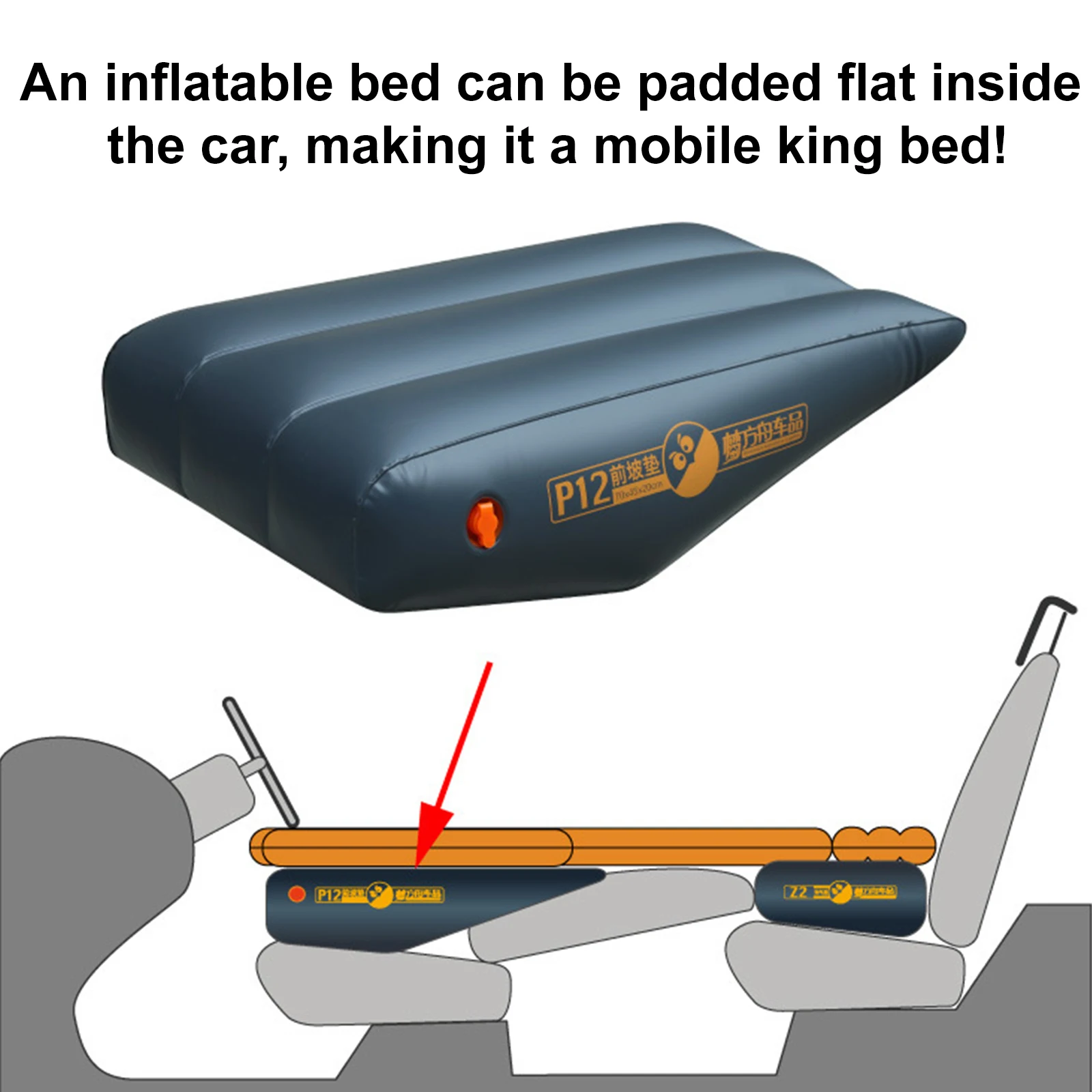 Car Travel Inflatable Mattress Front Slope Pad Inflated Stool Cushions Air Bed Seat Gap Self-driving Supplies  Accessories