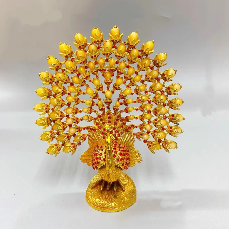 

Copper gilded peacock statue ornament inlaid gemstones mascots home decor desktop wealth attraction light luxury decoration