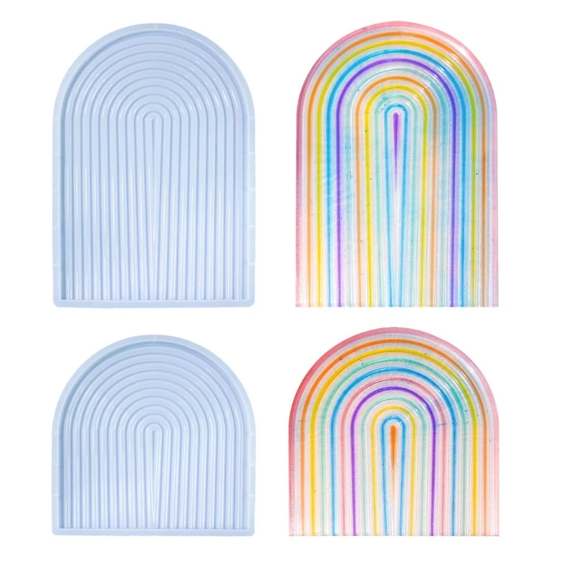 Plate Dish Resin Mould Home Decoration Rainbow Tray Silicone Molds Large Arched Striped Pallet Mold for Home Decoration