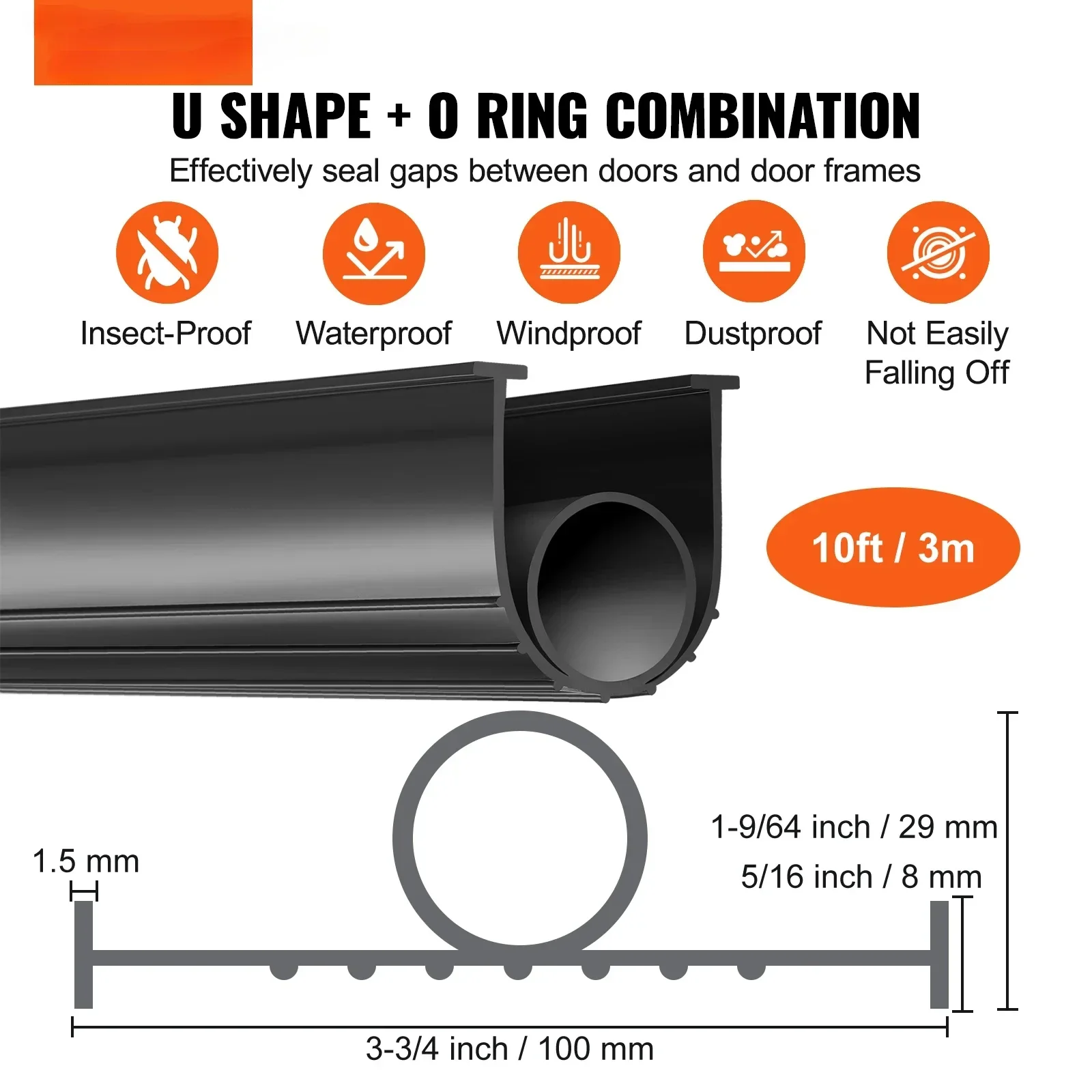 3m 4.8m 6m Garage Door Seals Bottom Rubber U Shape +O Ring Garage Door Weather Stripping Universal Weatherproof Rubber