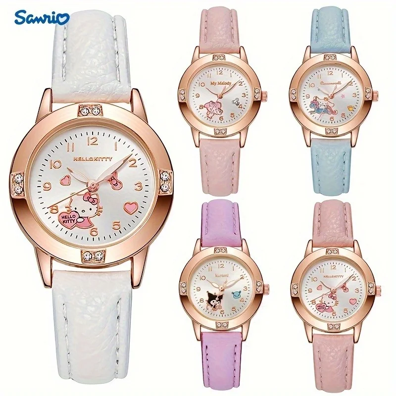 Sanrio Girls' Quartz Watch – Cute Crystal-Decorated Wristwatch with Adjustable Metal Strap, Soft Colors, Perfect Birthday Gift