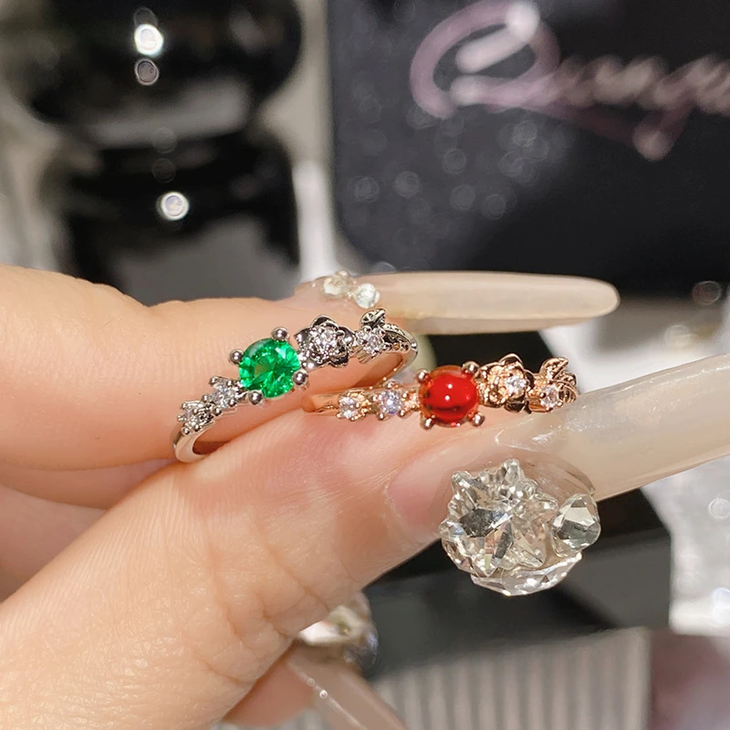 

MDLFES Moissan Diamond Style Регулируемое кольцо из натурального золота с красным корундом и родолитом, гранатом и розой