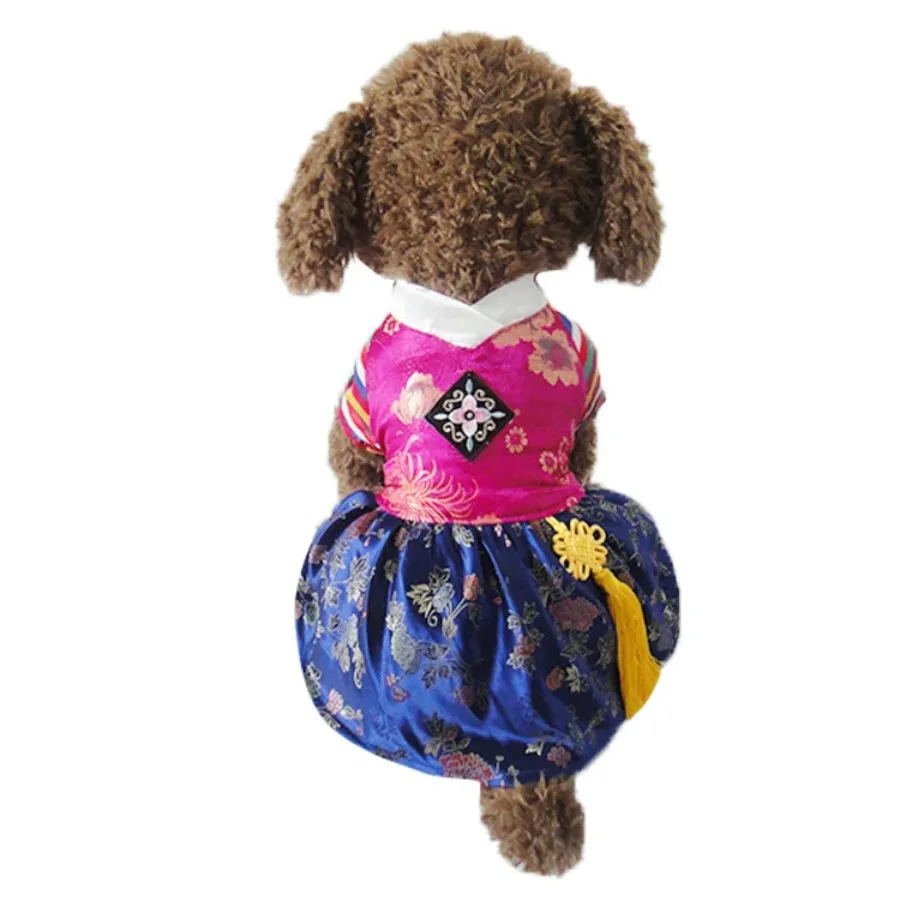 New Fashions Traditional Embroidery Hanbok Style Pet Dogs Girl Dress Jumpsuit Jacket For Boy Couple Clothing