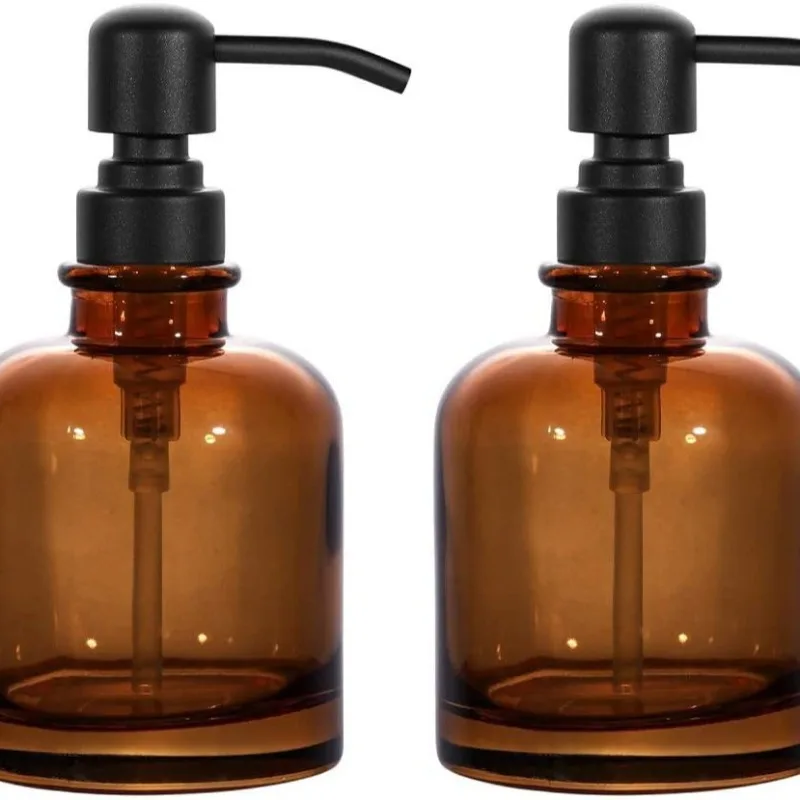 12 Oz Empty Clear Glass Bottle, Stainless Steel Pump Dispenser for Soap, Shampoo & Lotion Refill