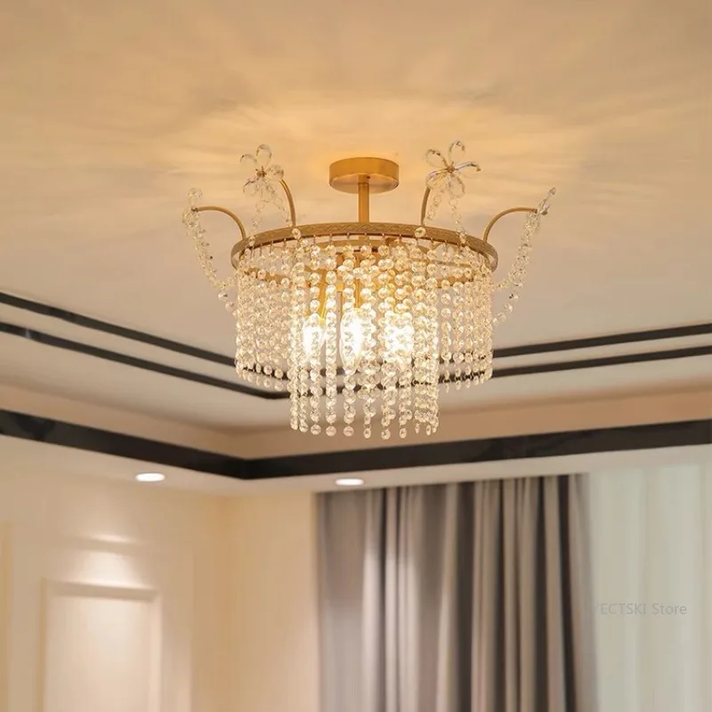 

Light French crystal chandelier, retro, luxurious, American, post-modern, minimalist, living room, wardrobe light