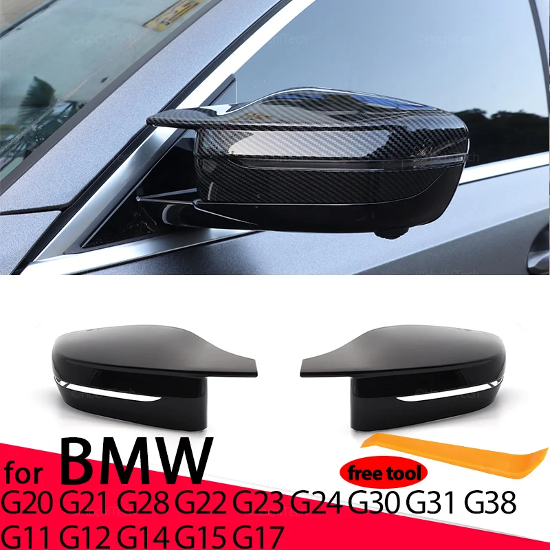 Carbon Fiber Style Black Side Mirror cover for BMW 3 4 5 7 8 Series G20 G21 G28 320d 330e 330i G30 G38 G11 G12 G15 G16 M4 Look