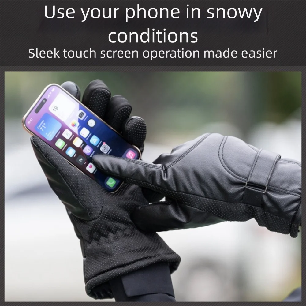 Guantes de invierno cálidos a la moda para hombre, guantes con forro de terciopelo para pantalla táctil de PU, manoplas impermeables a prueba de viento para conducir al aire libre