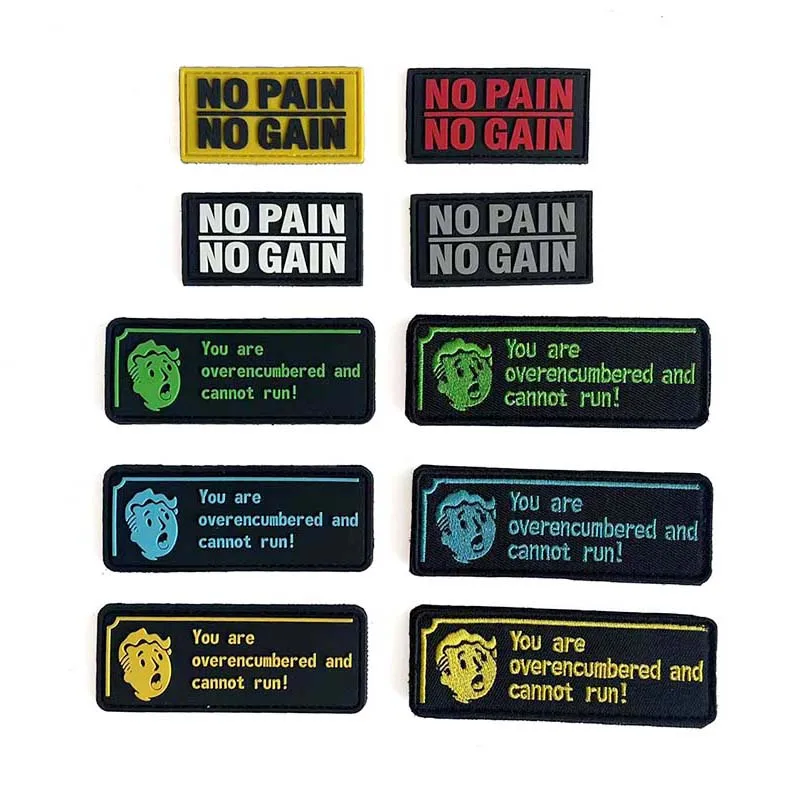 Dizendo: sem dor, sem ganho, você está sobrecapotado e não pode correr, emblema moral de remendo de PVC, emblemas táticos bordados de apliques de roupas