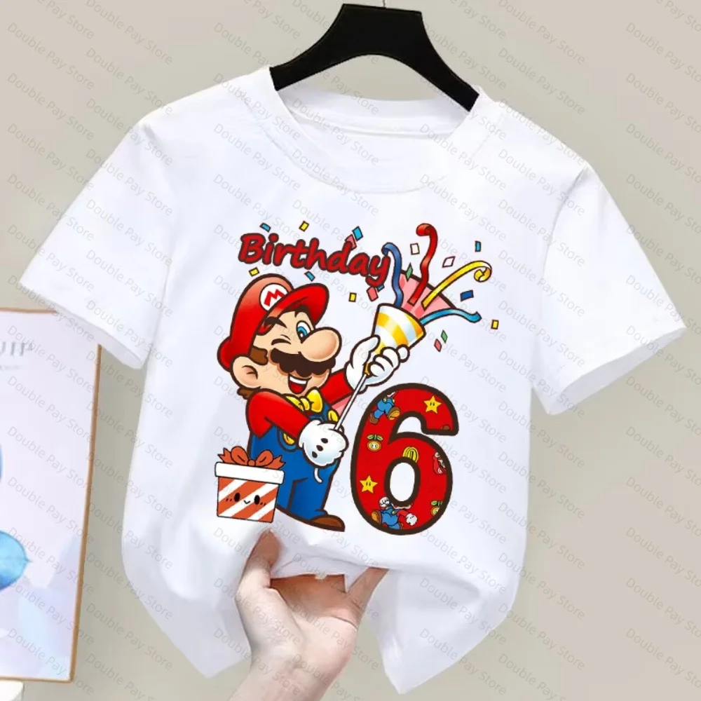 Kids Cartoon Mario Birthday Number T-Shirt for Boys & Girls 3-8 Years, Loose Crew Neck Short Sleeve Casual Summer Tee view 5