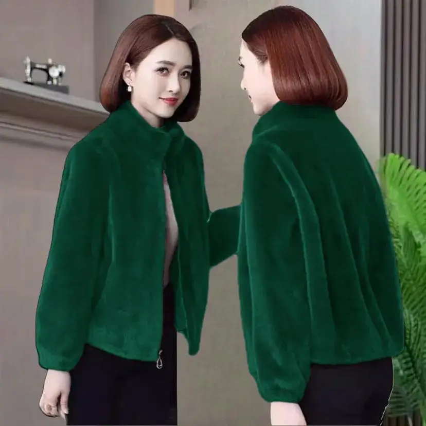 Jonge moeder wintermode imitatiebontjas dames leder en bont imitatie nerts veelzijdige top 2024 nieuw rits sluiting