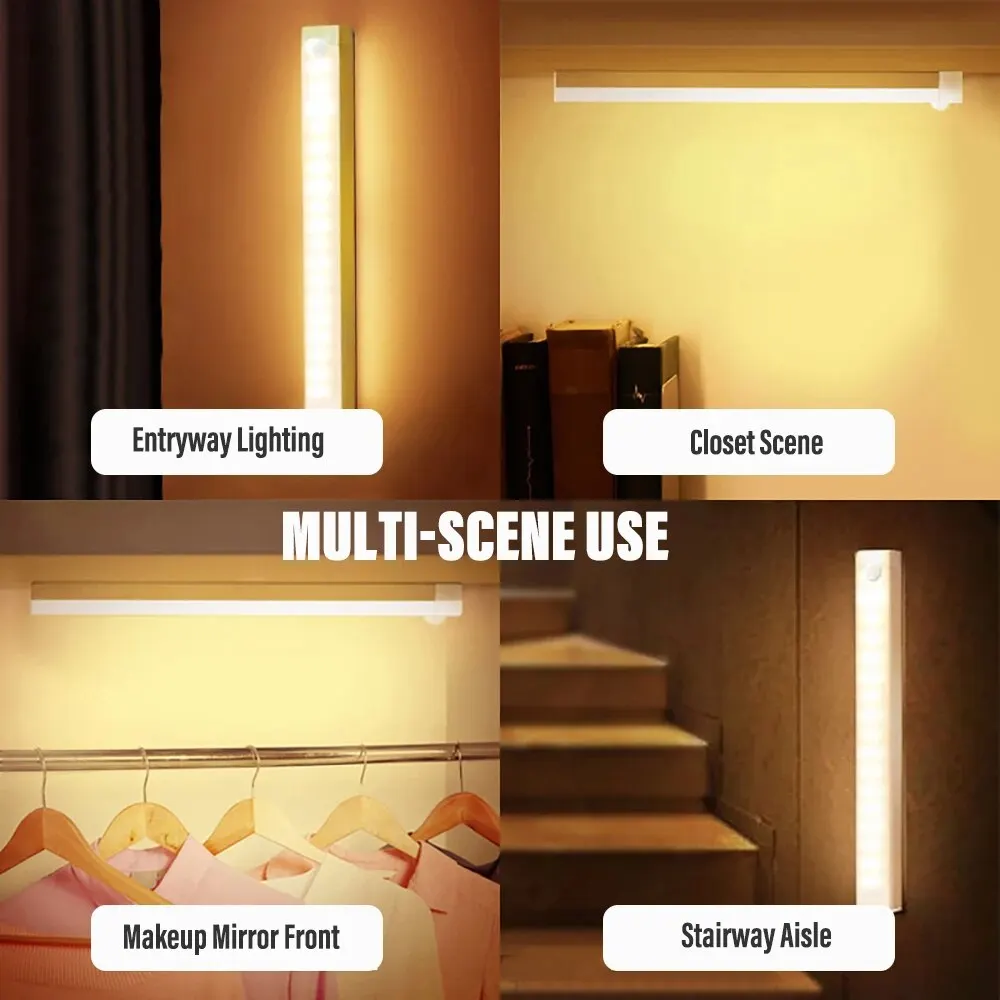 Lampu malam Sensor gerak LED, dapat diisi ulang lampu malam Sensor gerak untuk lemari dapur samping tempat tidur Strip induksi lampu