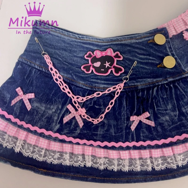 Mikumn Harajuku Low Waist Mini Skirt Women Kawaii Y2K Aesthetics Grunge Sexy Denim Skirt Girls Punk Short Skirt Mujer Streetwear