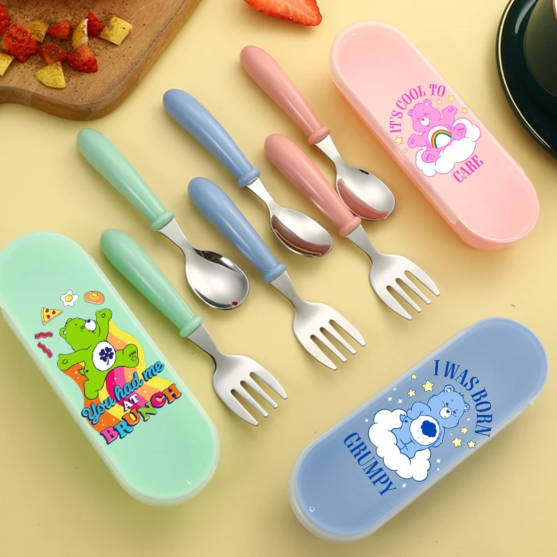 Juego de Cuchara y Tenedor de Ositos Cariñositos, Juego de Cubiertos Kawaii para Niños y Niñas, Vajilla Portátil para la Escuela, Picnic, Regalo de Vajilla Infantil
