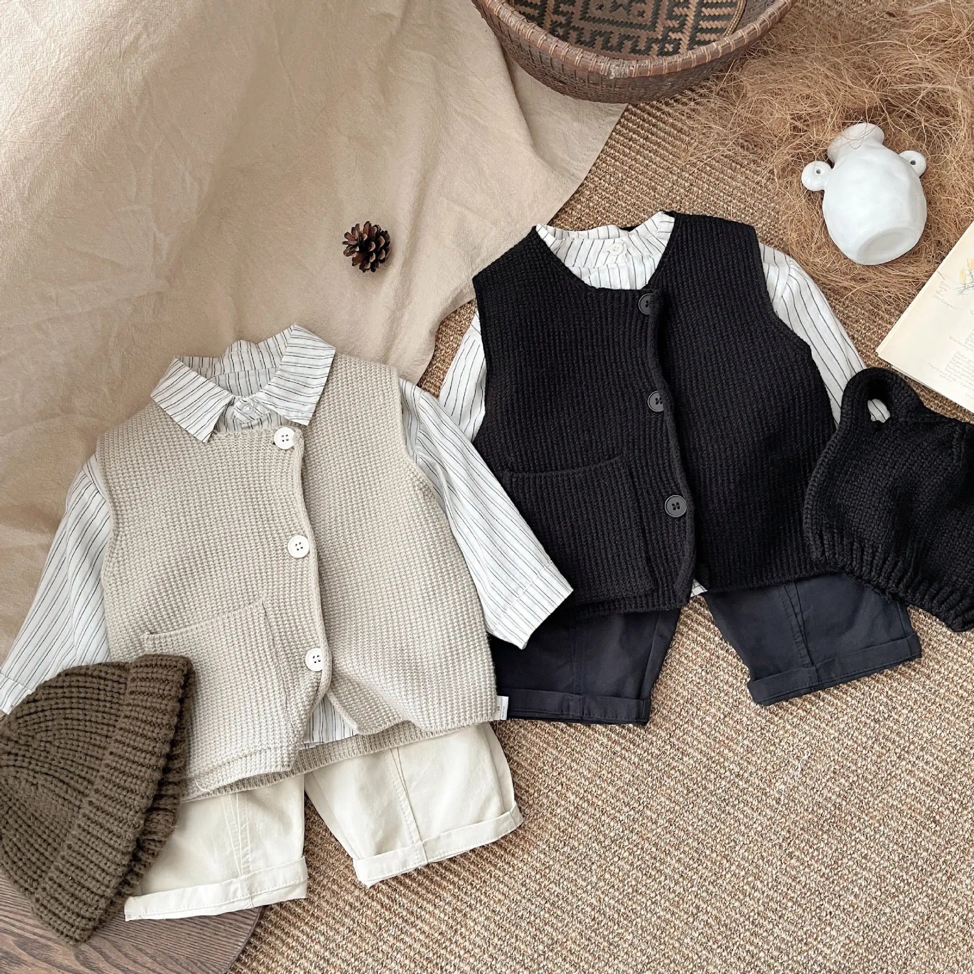 2024 Autumn New Baby Sleeveless Vest Coat Solid Girls Cotton Jacket Infant Toddler Sweater Cardigan Boys Versatile Knitted Vest