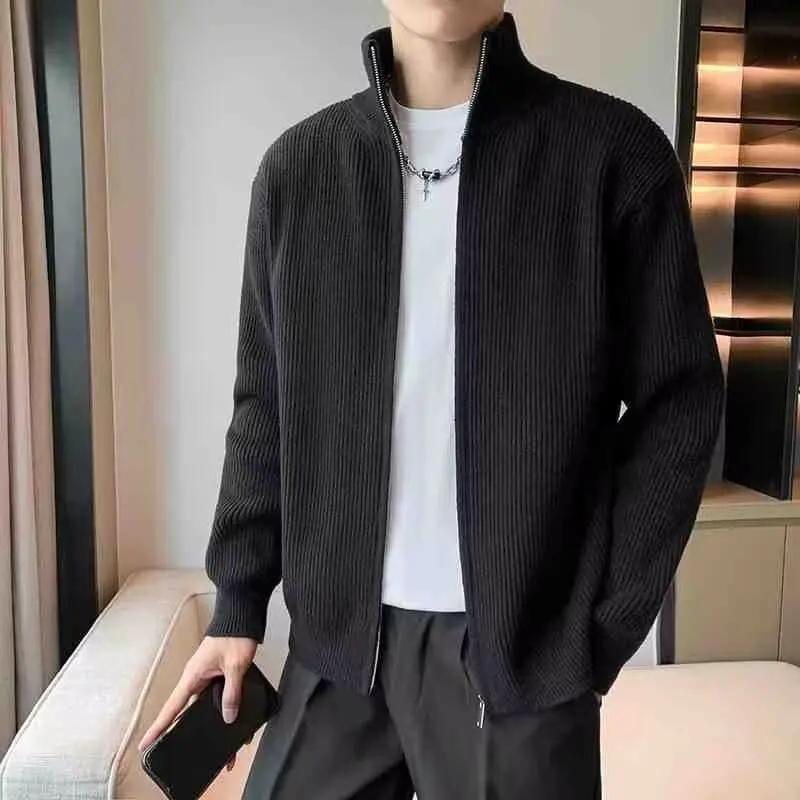 Autumn Men's Cardigan Zip-up Sweater High Quality Trendy Grey Jacket Casual Men's Wear Slim Fit Versatile