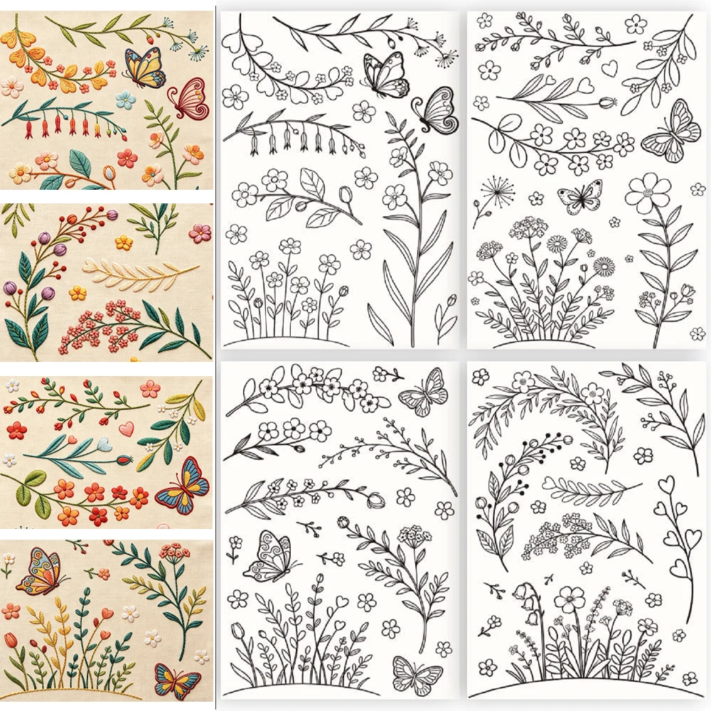 Pre-Printed Flower Leaf Water Soluble Embroidery Stabilizer Pattern Paper DIY Hand Sewing Knitting Crafts